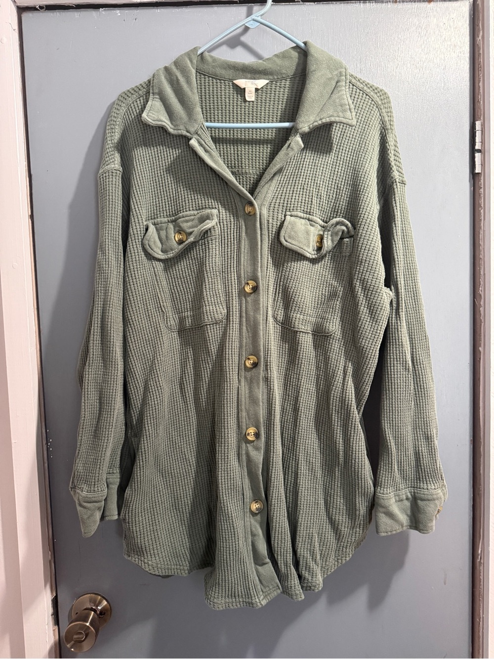 Terra & Sky Light Sage Waffle Shacket